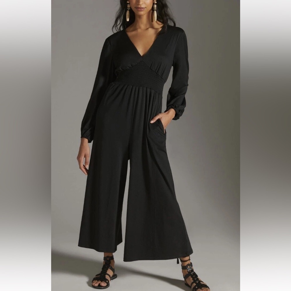 NWT Anthropologie Hutch V-Neck Women's Black Wide-Leg Jumpsuit Medium